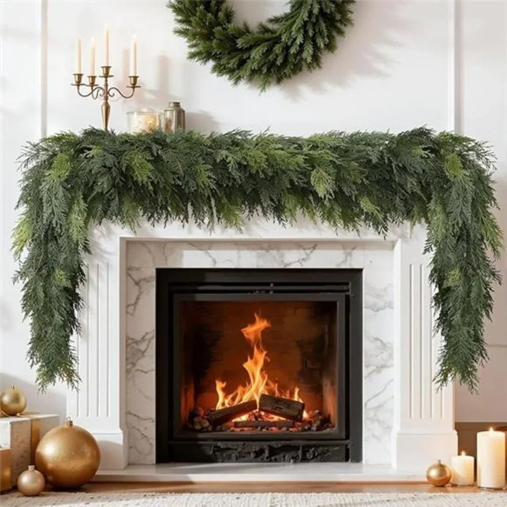 2 Pack 9FT Artificial Christmas Cedar Garland Decoration, Realistic
